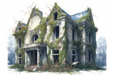 Abandoned old house in the middle of the forest. Illustrationの素材
