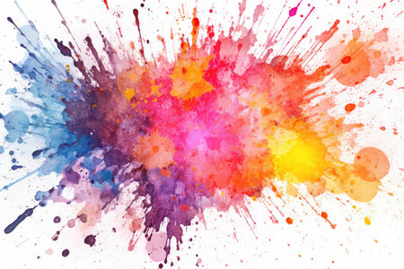 Colorful watercolor splashes on white background. Digital art painting.の素材