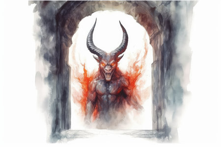 Gazelle in the gate of hell. Watercolor illustration.の素材