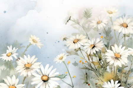 Watercolor daisies on a white background. Digital painting.の素材