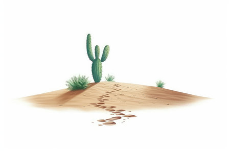Desert landscape with cactuses and sand. Vector illustration.の素材
