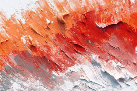 Painting close up texture background with red, orange and white strokesの素材