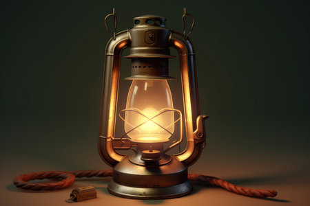 Kerosene lamp on a dark background. 3D illustration.の素材