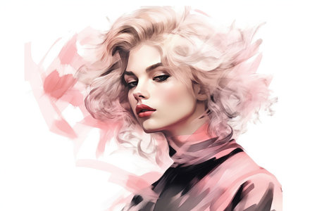 Fashion portrait of beautiful woman with pink hair and make-up.の素材