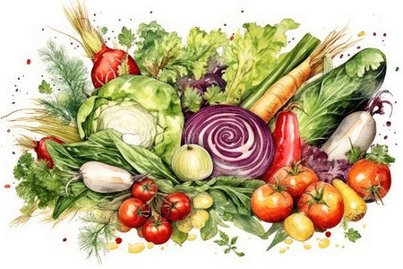 Vegetables. Watercolor hand drawn illustration isolated on white backgroundの素材