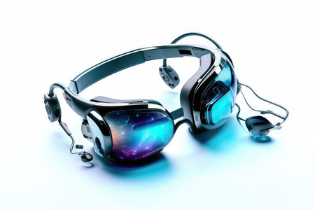 Virtual reality goggles on a white background. 3d render illustration.の素材