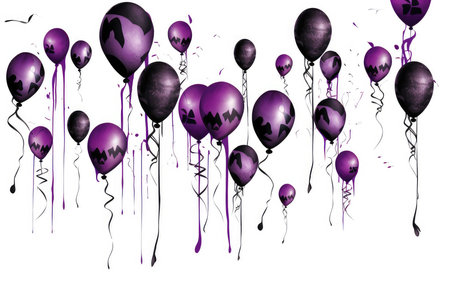 Purple balloons with scary faces and confetti. Vector illustration.の素材