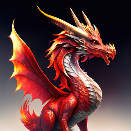 Dragon on a dark background. 3D render. Illustration.の素材
