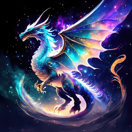 Fantasy dragon in cosmic space. Vector illustration for your design.の素材
