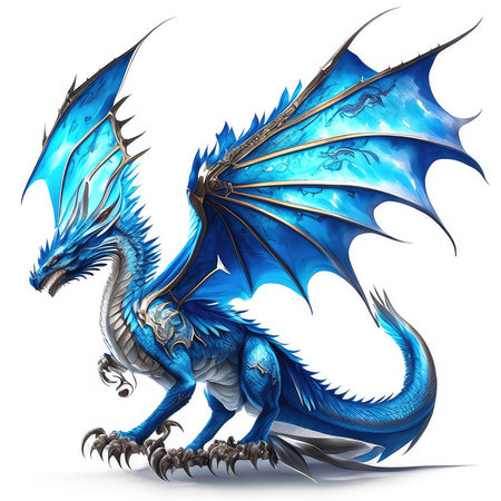Blue dragon isolated on white background with clipping path. 3d illustrationの素材