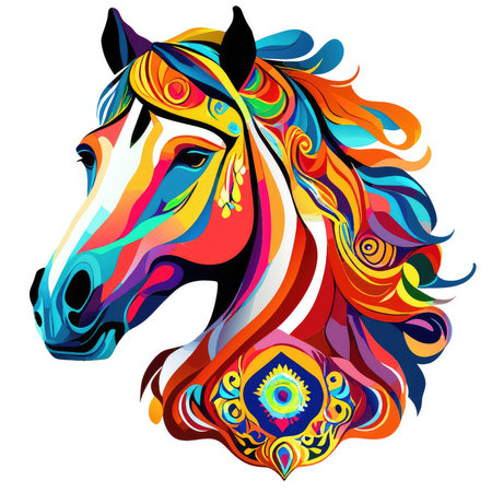 Horse head with abstract colorful pattern on white background. Vector illustrationの素材