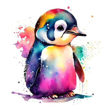 Watercolor cute penguin isolated on white background. Hand drawn illustrationの素材