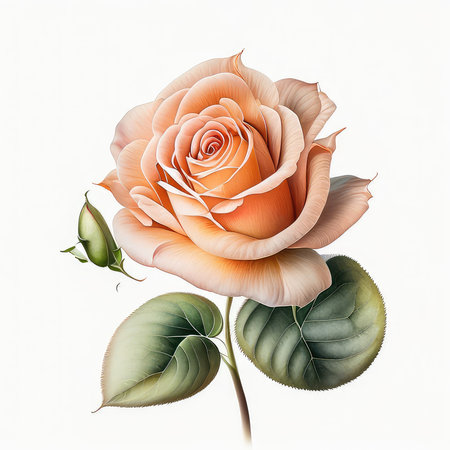 Beautiful orange rose flower isolated on white background. Realistic vector illustration.の素材