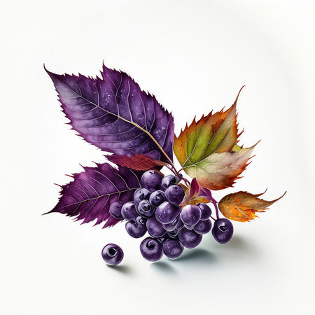 Autumn leaves and berries isolated on white background. Vector illustration.の素材