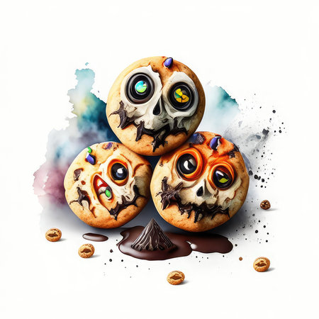 Halloween cookies with eyes and blood splashes isolated on white backgroundの素材