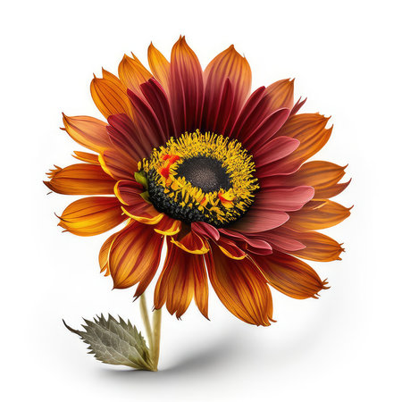 Beautiful red sunflower isolated on white background. Vector illustration.の素材