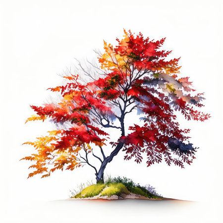 Autumn tree. Watercolor illustration. Isolated on white background.の素材