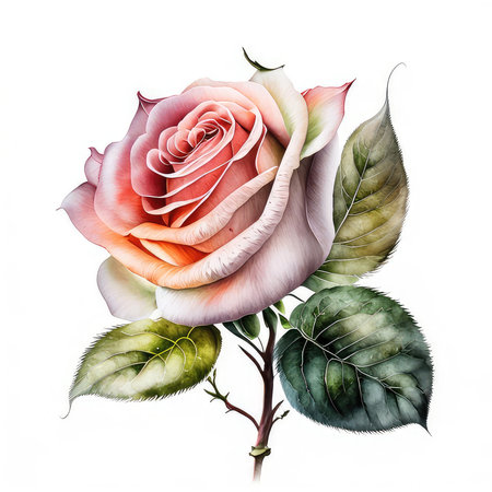 Beautiful watercolor rose flower bouquet isolated on white background.の素材
