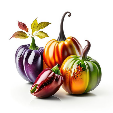 Autumn vegetables on a white background. 3d rendering, 3d illustration.の素材