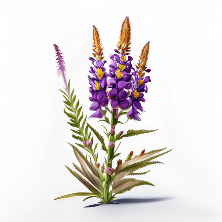 purple lupine flowers isolated on white background. 3d illustrationの素材