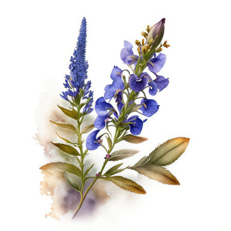 Watercolor bouquet of blue flowers on a white background. Illustration.の素材