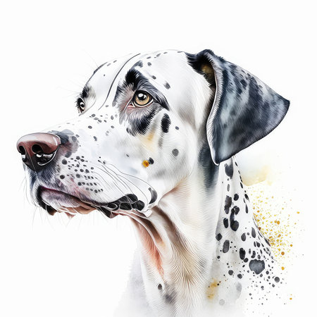 Dalmatian dog portrait. Digital watercolor painting on white backgroundの素材