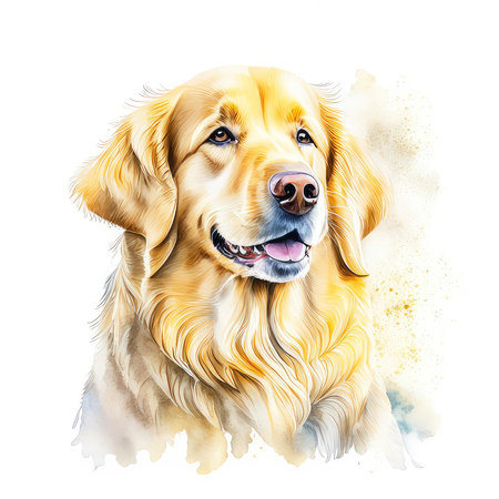 Watercolor portrait of golden retriever dog isolated on white background.の素材