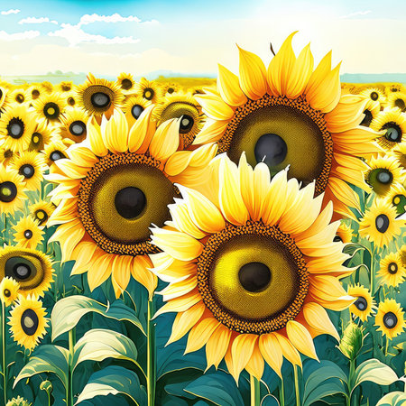 Sunflowers in the field. Seamless vector background.の素材
