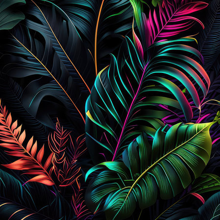 Tropical background with palm and monstera leaves. Vector illustration.の素材