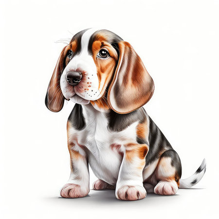 Basset Hound Puppy isolated on white background. Vector illustration.の素材