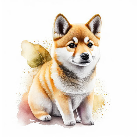 Puppy of shiba inu. Hand drawn watercolor illustrationの素材