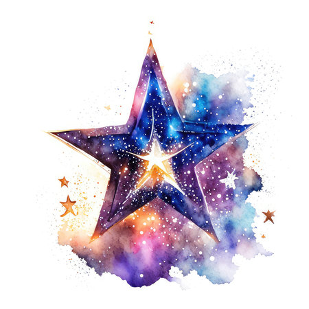 Star on watercolor background. Watercolor painting. Vector illustration.の素材