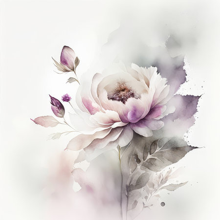 Watercolor illustration of peony flowers, watercolor painting on white backgroundの素材