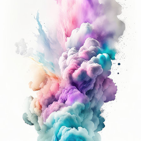 Abstract colorful smoke explosion isolated on white background. 3d render illustrationの素材