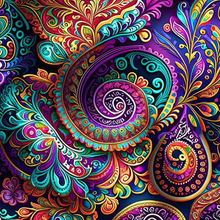 Seamless pattern with colorful paisley ornament. Vector illustrationの素材