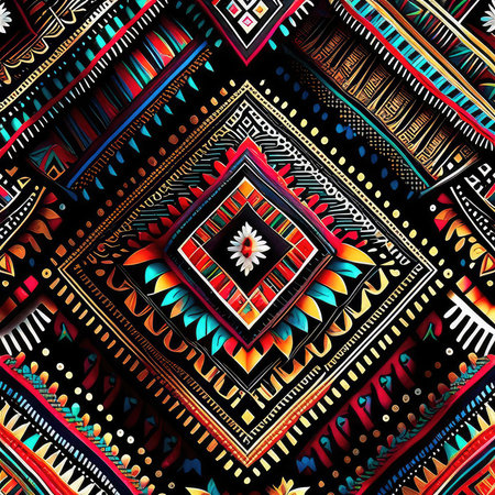 Seamless geometric African pattern. Ethnic ornament on the carpet. Aztec style. Tribal ethnic vector texture. Embroidery on fabric. Indian, Scandinavian, Gypsy, Mexican, African rug.の素材