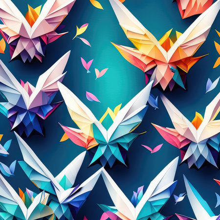 Seamless pattern with origami cranes. Vector illustration.の素材