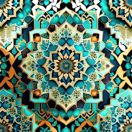 Arabic patterned background. Geometric kaleidoscopic ornamental patternの素材