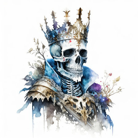 Gothic skull with crown. Watercolor illustration isolated on white backgroundの素材