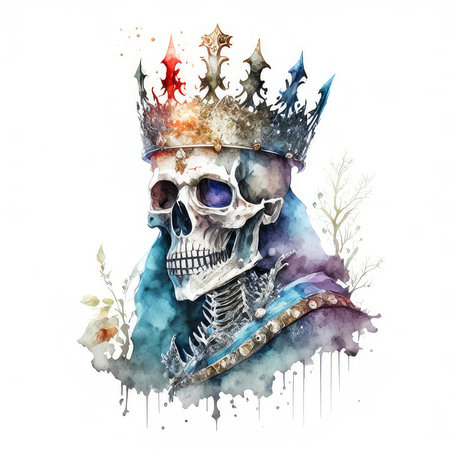 Gothic skull with crown. Watercolor illustration isolated on white backgroundの素材