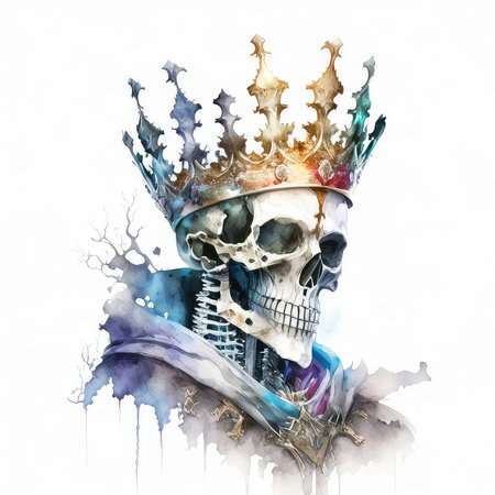Watercolor illustration of a skull in a crown. High quality illustrationの素材