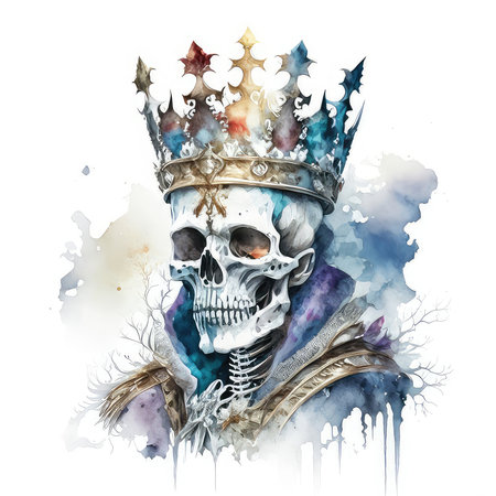 Gothic skull with crown. Watercolor illustration isolated on white backgroundの素材
