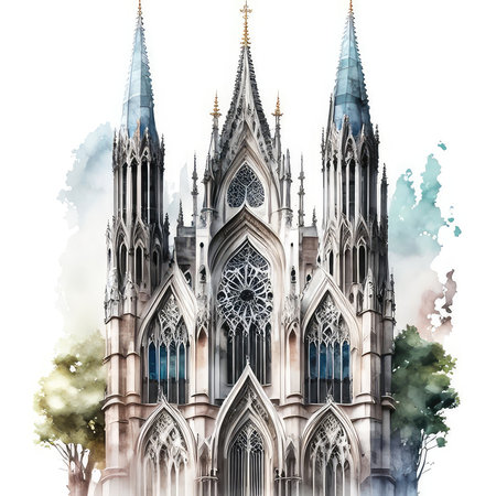 Watercolor illustration of St. Patrick's Cathedral in Dublin, Irelandの素材