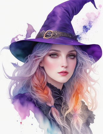 Beautiful young woman in a witch's hat. Halloween theme.の素材