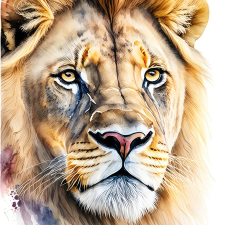 Portrait of a lion. Digital painting on a white background.の素材
