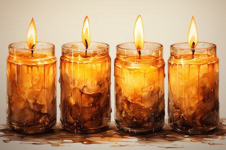 Burning wax candles isolated on a white background. 3d illustrationの素材
