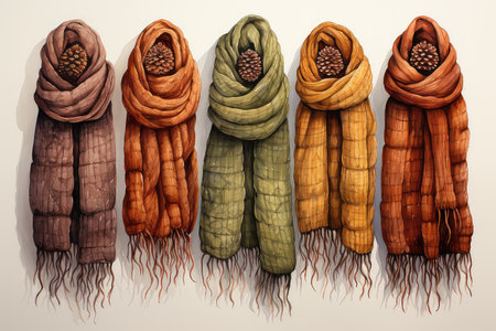 Set of winter scarves and knitted scarves. Vector illustrationの素材
