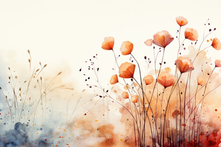 Poppy flowers in watercolor style. Abstract floral background. Digital painting.の素材