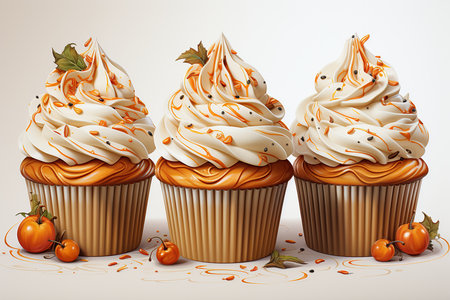 Halloween cupcakes with orange cream and pumpkins, vector illustrationの素材