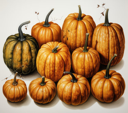 Autumn pumpkins on a white background. 3D illustration.の素材